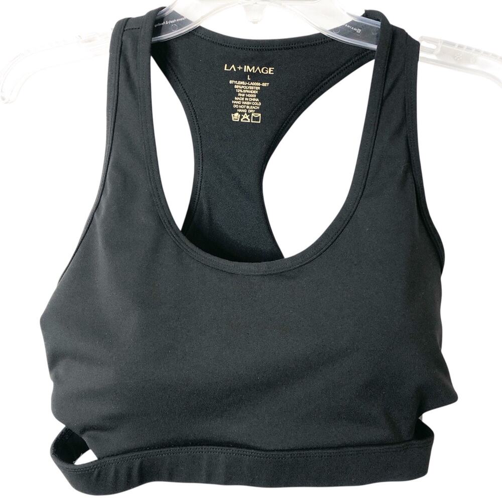 LA + Image NWT Women's Black Athletic Sports Bra w/Removable Pads Size Large